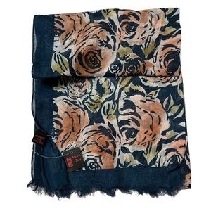 NWT- Asian Eye Light Cotton Scarf, Dark Teal Pink & Cream Rose Print